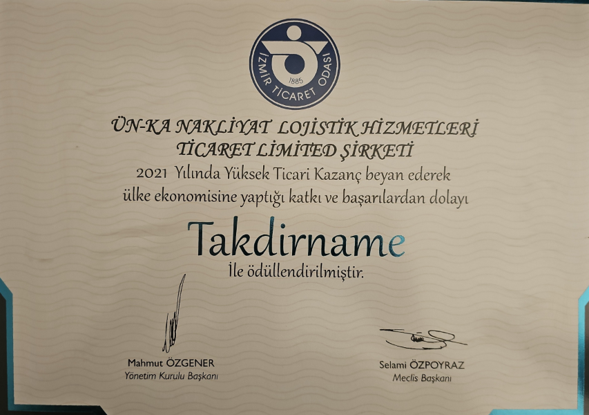 İzmir Ticaret Odası Takdirname 2021