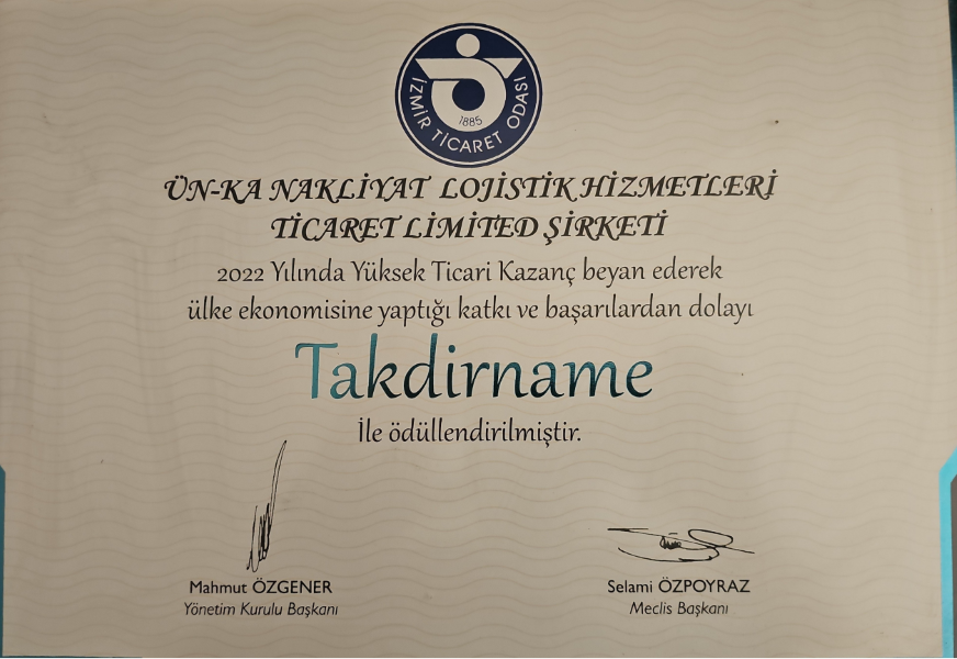İzmir Ticaret Odası Takdirname 2022